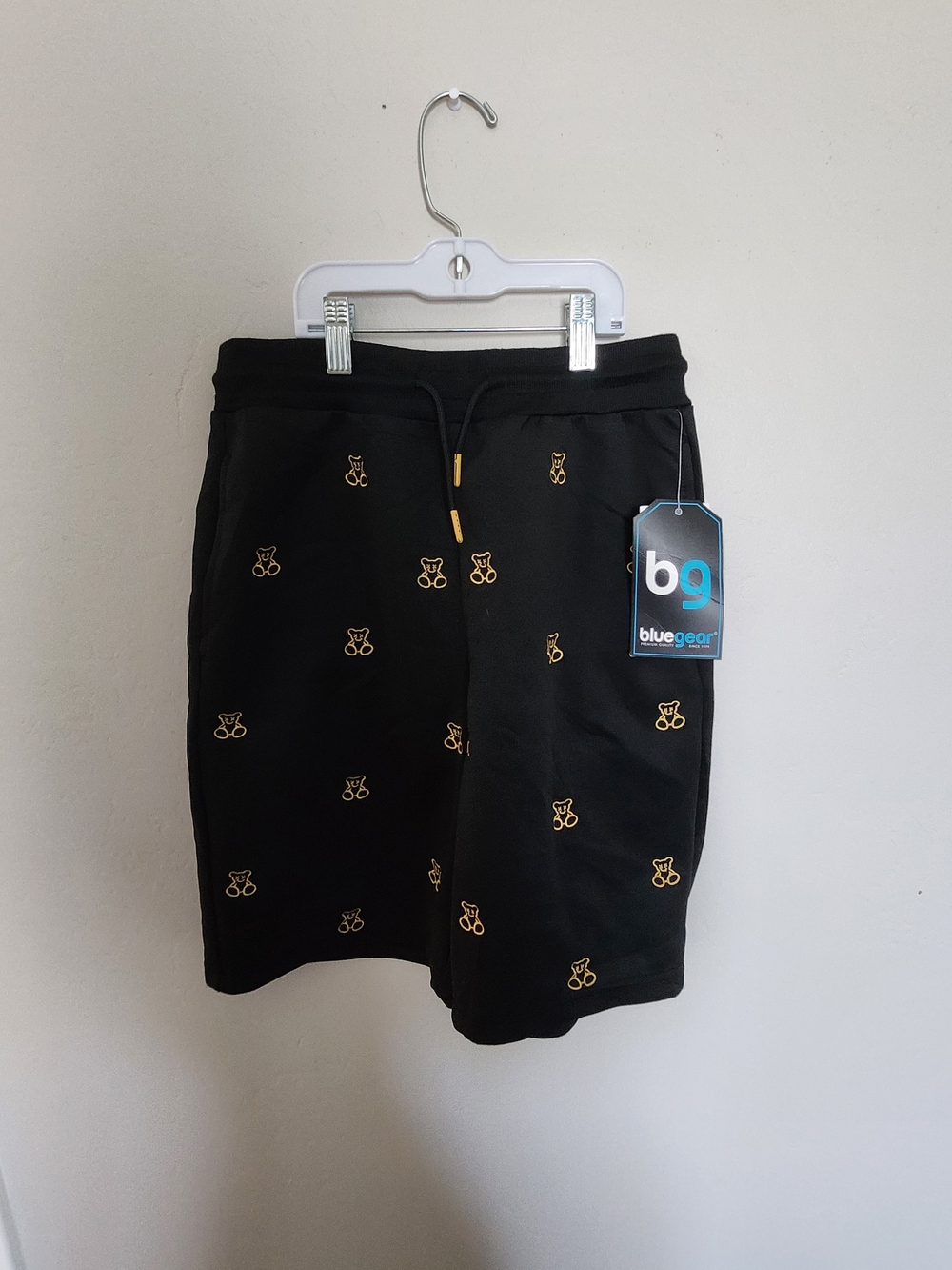 Blue Gear Black Athletic Shorts with Gold Embroidery